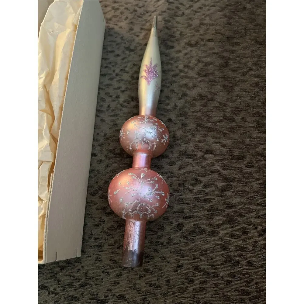 Vintage Shiny Brite Christmas Ornament Tree Topper West Germany Pink Sparkle